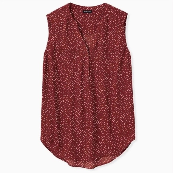 Torrid Harper Sleeveless Polka Dot Pleated Back Top Burgundy White Crimson sz 2 - Picture 1 of 7